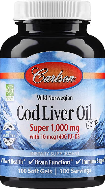 Olej z wątroby dorsza w żelowych kapsułkach - Carlson Labs Cod Liver Oil Gems — Zdjęcie N1