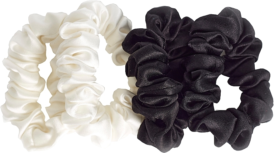 Gumki z naturalnego jedwabiu, rozmiar S, biały+czarny - de Lure Scrunchie Set — Zdjęcie N1