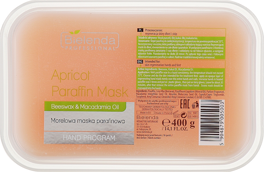 Morelowa maska parafinowa do dłoni i stóp - Bielenda Professional Paraffin Apricot Mask