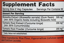 Kapsułki wegetariańskie o kompleksowym działaniu Ekstrakt z żywicy kadzidłowca + kurkuma 250 mg - Now Foods Boswellia Extract — Zdjęcie N2