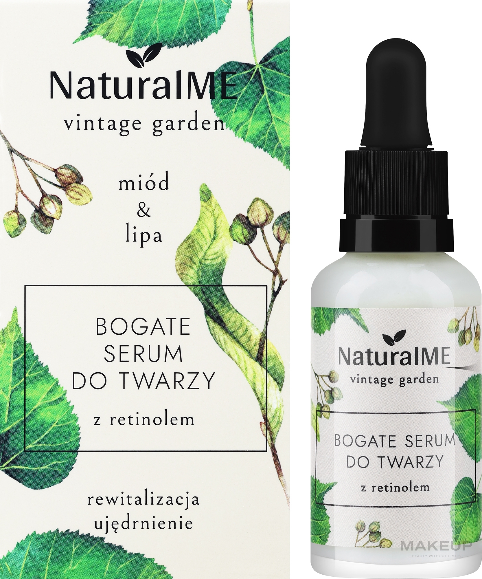 Bogate serum do twarzy rewitalizacja i ujędrnienie na dzień i noc z retinolem - NaturalME Vintage Garden Honey & Linden Revitalization & Firming Rich Face Serum — Zdjęcie 30 ml