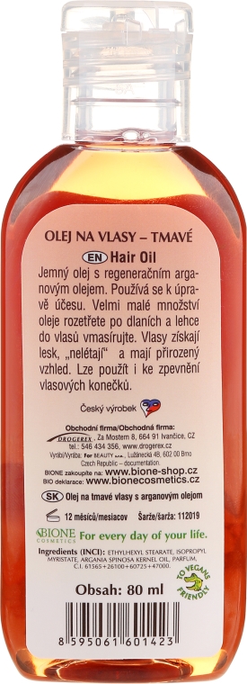 Olej do ciemnych włosów - Bione Cosmetics Keratin + Argan Oil — Zdjęcie N2