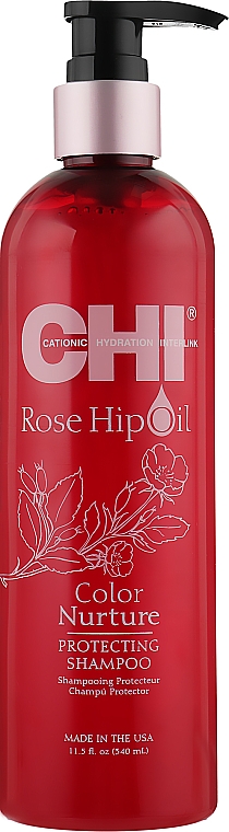 Szampon do włosów farbowanych z olejem z dzikiej róży i keratyną - CHI Rose Hip Oil Color Nurture Protecting Shampoo — Zdjęcie N3