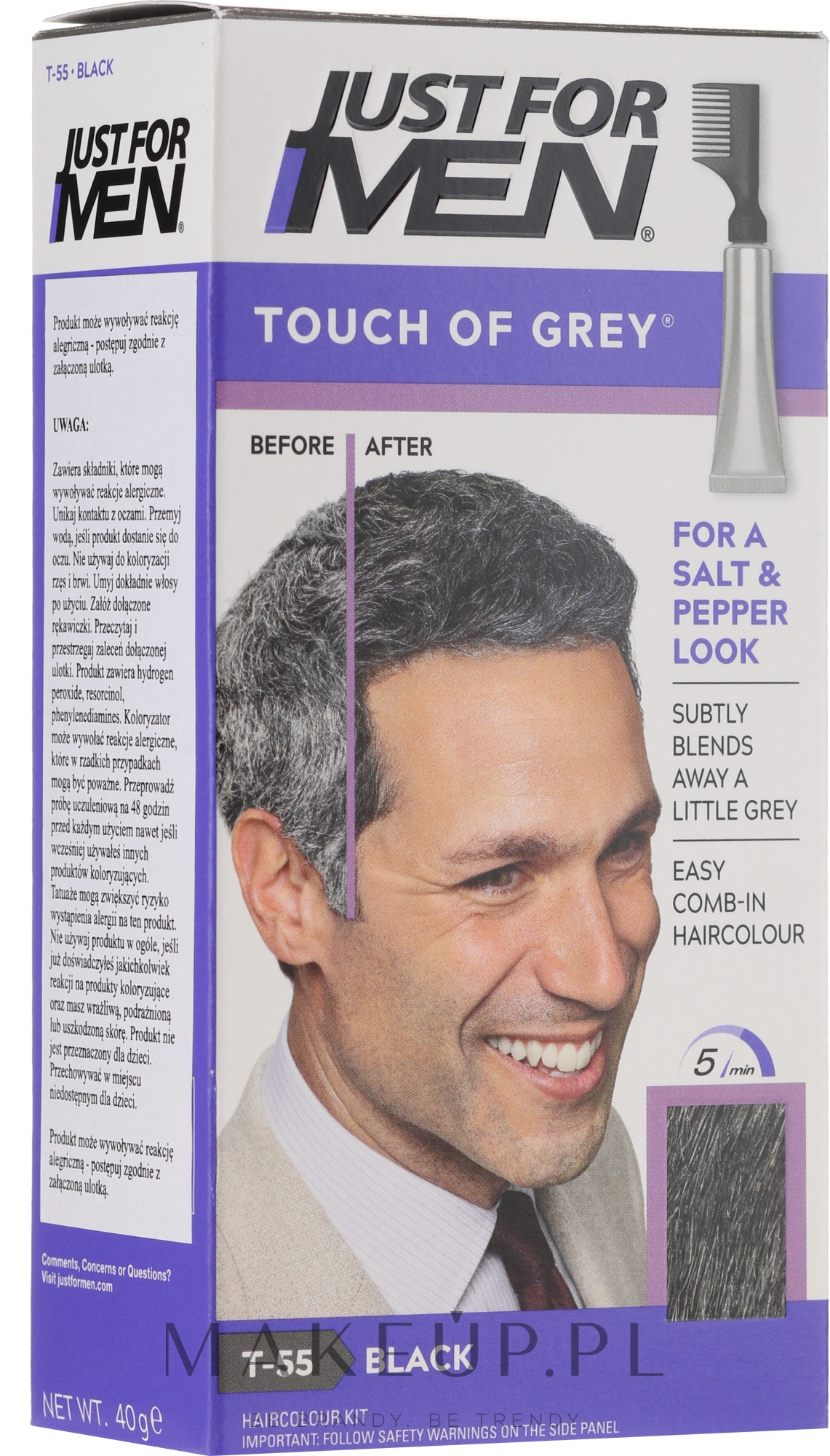 Farba do siwych włosów dla mężczyzn nadająca efekt pieprzu i soli - Just For Men Touch Of Gray — Zdjęcie T-55 - Black