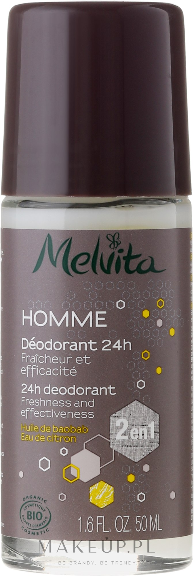 Dezodorant dla mężczyzn z olejem z baobabu i wodą cytrynową - Melvita Homme 24H Deodorant — Zdjęcie 50 ml