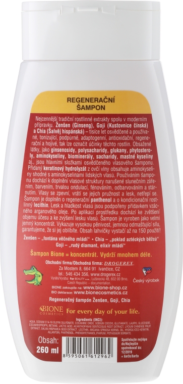 Regenerujący szampon do włosów z żeń-szeniem - Bione Cosmetics Ginseng Regenerative Shampoo — Zdjęcie N2