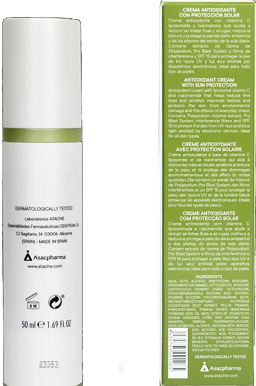 Krem antyoksydacyjny z ochroną przeciwsłoneczną - Atache C Vital Blast Antioxidant & Cellular Protection Cream — Zdjęcie N2