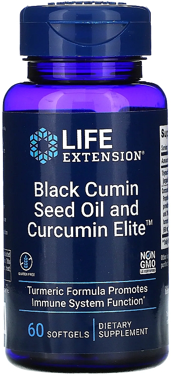 Suplement diety Olej z nasion czarnuszki i elitarny ekstrakt z kurkuminy - Life Extension Black Cumin Seed Oil and Curcumin Elite Extract — Zdjęcie N1