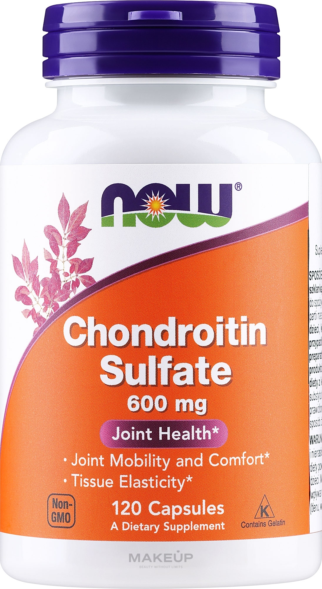 Suplement diety Siarczan chondroityny, 600 mg - Now Foods Chondroitin Sulfate — Zdjęcie 120 szt.