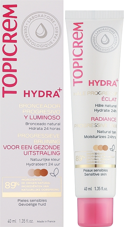 Rozświetlający krem tonujący do twarzy - Topicrem Hydra+ Radiance Progressive Tan — Zdjęcie N2