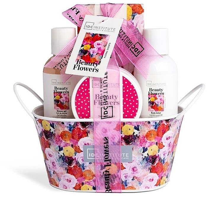 Zestaw, 5 produktów - IDC Institute Beauty Flowers Tin Basket Set  — Zdjęcie N1