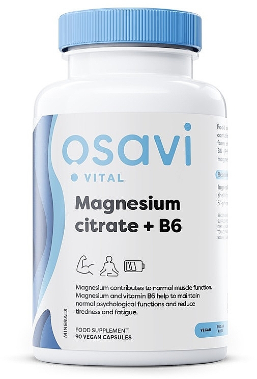 Suplement diety Cytrynian Magnezu + B6, 375mg, kapsułki - Osavi Magnesium Citrate + B6 375mg — Zdjęcie N1