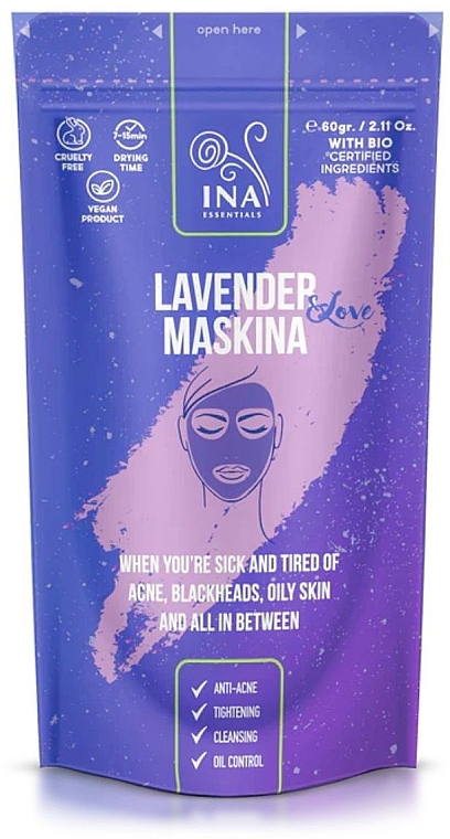 Glinkowa maseczka do twarzy z lawendą - Ina Essentials Lavender Maskina — Zdjęcie N1