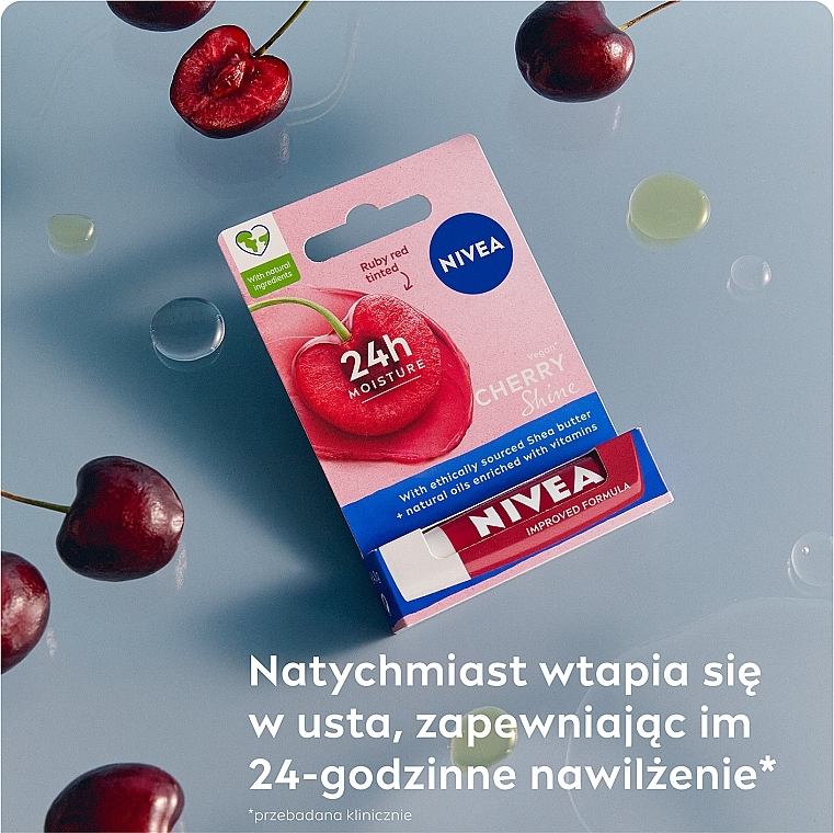 PRZECENA! Pielęgnująca pomadka do ust Wiśnia - NIVEA Fruity Shine Cherry Lip Balm * — Zdjęcie N4