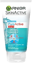 Matujący żel oczyszczający, maseczka, peeling do twarzy 3w1 - Garnier Skin Active Pure Active Cleansing Gel 3n1 — Zdjęcie N1