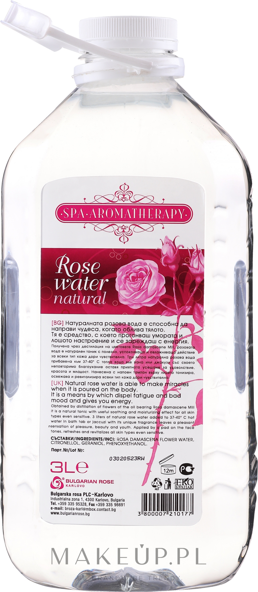 Naturalna woda różana - Bulgarian Rose Rose Water Natural — Zdjęcie 3000 ml