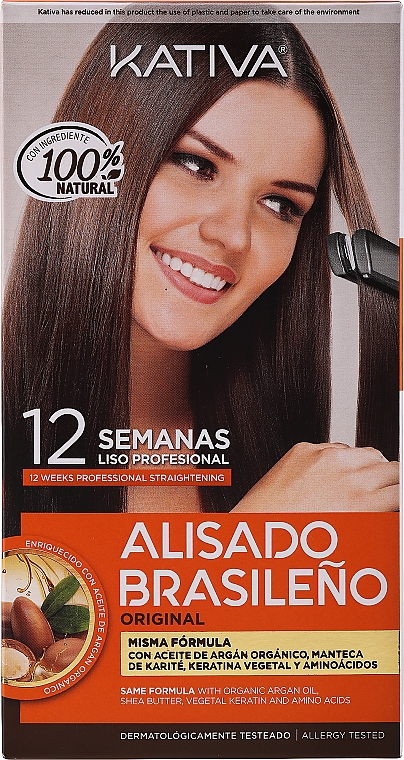 Zestaw do keratynowego prostowania włosów - Kativa Alisado Brasileno Con Glyoxylic & Keratina Vegetal Kit (shm 15 ml + mask 150 ml + shm 30 ml + cond 30 ml)