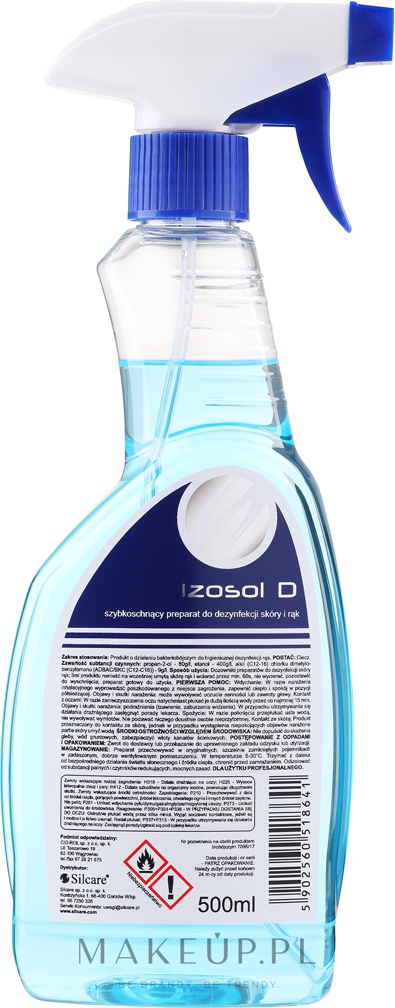 Szybkoschnący preparat do dezynfekcji skóry i rąk - Silcare Izosol Disinfectant Spray Hand Skin — Zdjęcie 500 ml
