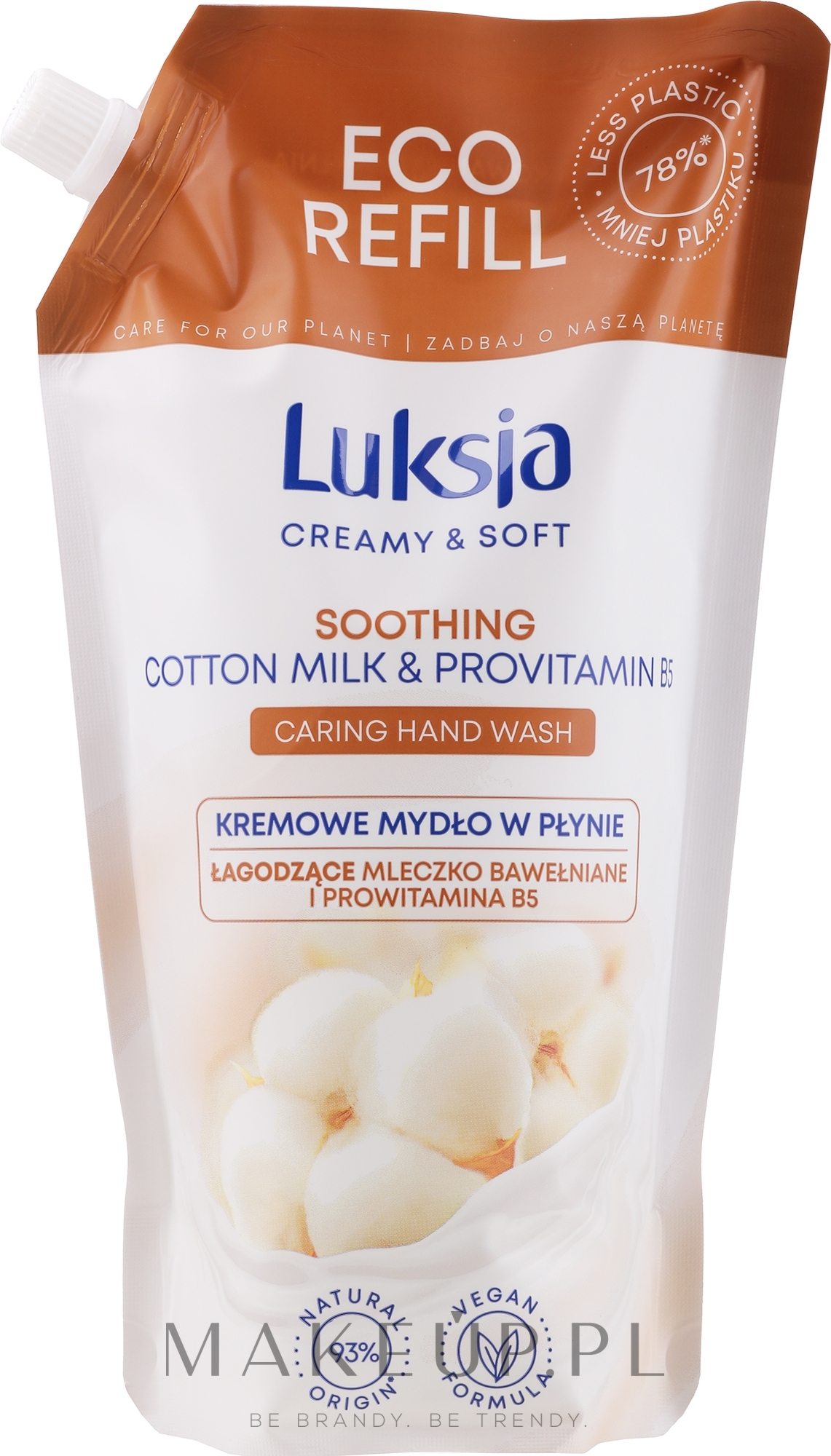 Kremowe mydło w płynie Łagodzące mleczko bawełniane i prowitamina B6 - Luksja Creamy & Soft Cotton milk & Provitamin B5 Hand Wash (zapas) — Zdjęcie 900 ml