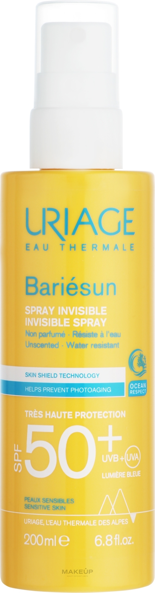 Wodoodporny spray do ciała z filtrem przeciwsłonecznym - Uriage Bariesun Invisible Spray Very High Protection SPF50+ — Zdjęcie 200 ml