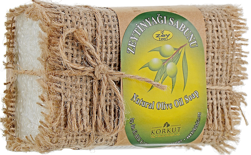 Naturalne mydło oliwkowe z drewnianą tacką - Olivos Korkut Olive Oil Soap With Wooden Dish