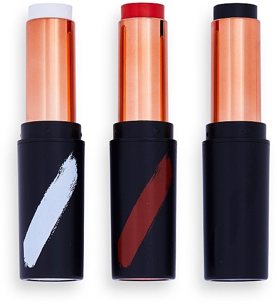 Zestaw sztyftów do makijażu - Makeup Revolution Creator Fast Base Paint Stick Set White, Red & Black — Zdjęcie N2
