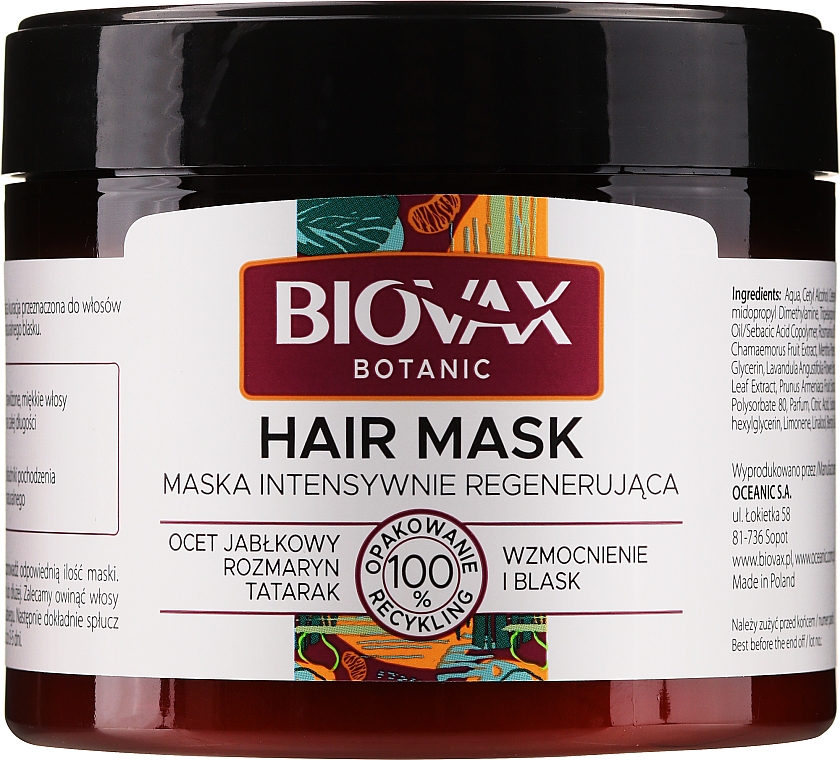 Intensywnie regenerująca maska octowa do włosów - Biovax Botanic — Zdjęcie N1