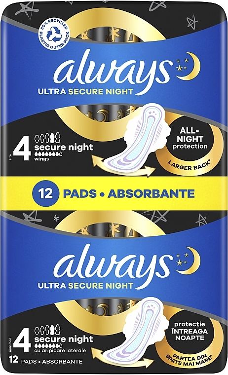 Podpaski na noc, 12 szt. - Always Ultra Secure Night Instant Dry Protection