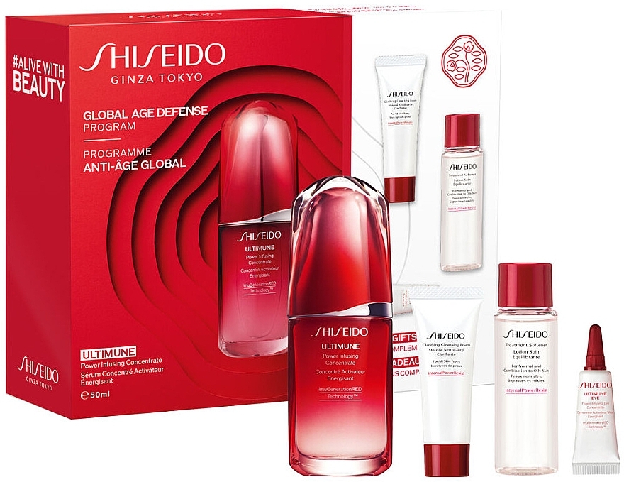 Zestaw - Shiseido Ultimune Global Age Defense Program (f/conc/50ml + f/foam/15ml + softner/30ml + eye/conc/3ml) — Zdjęcie N1