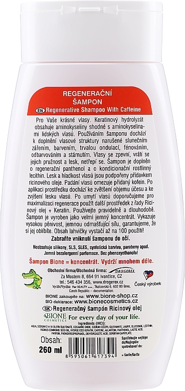 Regenerujący szampon do włosów zniszczonych - Bione Cosmetics Keratin + Castor Oil — Zdjęcie N2
