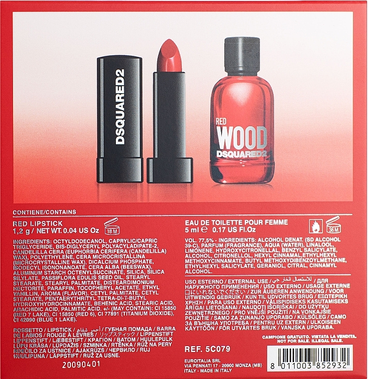 Dsquared2 Red Wood - Zestaw (edt/5ml + lipstick/1.2g) — Zdjęcie N3