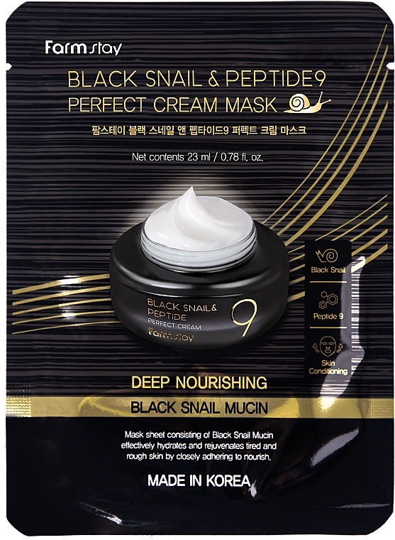 PREZENT! Krem przeciwstarzeniowy z mucyną ślimaka i peptydami - FarmStay Black Snail & Peptide 9 Perfect Cream Mask — Zdjęcie N1