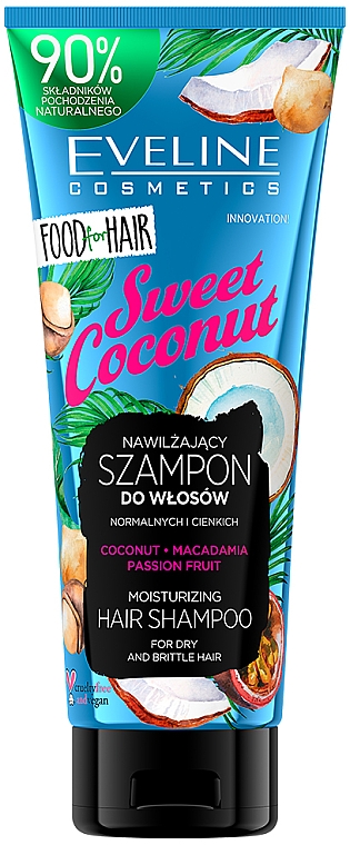 Nawilżający szampon do włosów suchych i normalnych Sweet Coconut - Eveline Cosmetics Food For Hair