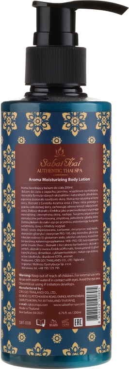 Aromatyczny nawilżający balsam do ciała z ekstraktami z wąkroty azjatyckiej i aloesu - Sabai Thai Jasmine Aroma Moisturizing Body Lotion — Zdjęcie N2
