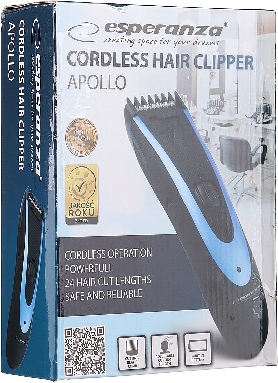 PRZECENA! Maszynka do strzyżenia włosów, czarno-niebieska - Esperanza EBC004 Hair Clippers Apollo Black-Blue * — Zdjęcie N5
