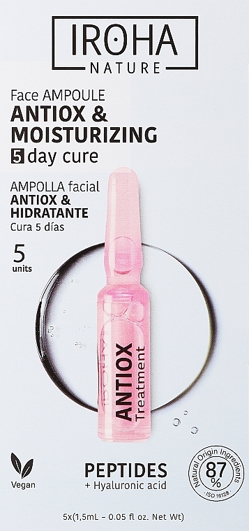 PRZECENA! Antyoksydacyjne i nawilżające ampułki do twarzy z peptydami - Iroha Nature Active Shot Peptides Antiox Treatment * — Zdjęcie N1