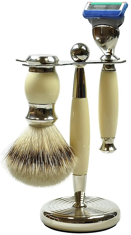 Zestaw do golenia - Golddachs Finest Badger, Fusion Polymer Ivory Chrom (sh/brush + razor + stand) — Zdjęcie N1