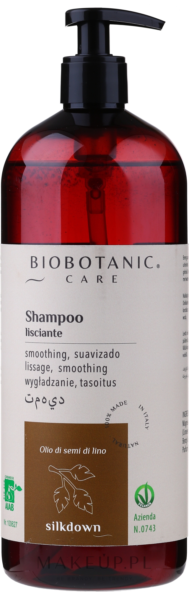 Wygładzający szampon do włosów z olejem lnianym - BioBotanic Silk Down Smoothing Shampoo — Zdjęcie 1000 ml