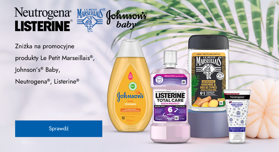 Zniżka na promocyjne produkty Le Petit Marseillais®, Johnson’s® Baby, Neutrogena®, Listerine®. Ceny podane na stronie uwzględniają rabat.