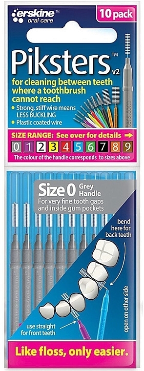 Szczoteczki międzyzębowe 0, szare, 10 sztuk - Piksters Interdental Brushes Grey Size 0 — Zdjęcie N1