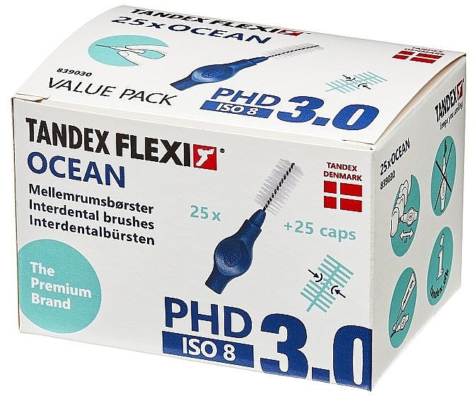 Szczoteczki międzyzębowe z nasadkami, 3,0 mm, niebieskie - Tandex Flexi Ocean — Zdjęcie N1