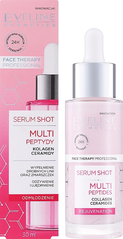 Serum do twarzy z kolagenem i ceramidami - Eveline Face Therapy Proffesional Serum Shot Multi Peptydy — Zdjęcie N2