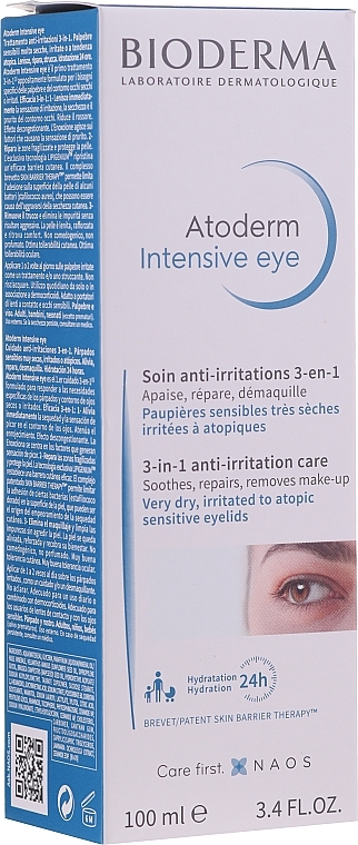 PRZECENA! Środek do codziennej pielęgnacji podrażnionej skóry powiek 3 w 1 - Bioderma Atoderm Intensive Eye 3in1 Anti-Irritation Care * — Zdjęcie N3