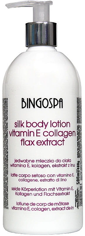 Jedwabne mleczko do ciała z lnem witaminą E i kolagenem - BingoSpa Silk Body Milk — Zdjęcie N1