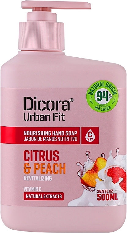 Mydło w płynie do rąk z witaminą C o zapachu cytrusów i brzoskwini - Dicora Urban Fit Nourishing Hand Soap Vit C Citrus & Peach
