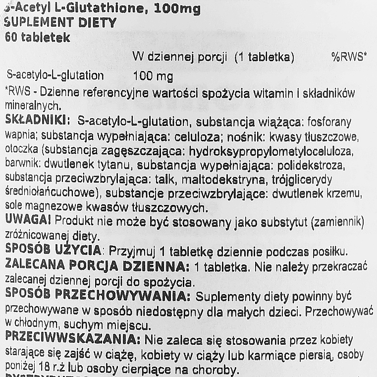 Suplement diety S-Acetyl-L-Glutation - Jarrow Formulas S-Acetyl L-Glutathione, 100 mg — Zdjęcie N2