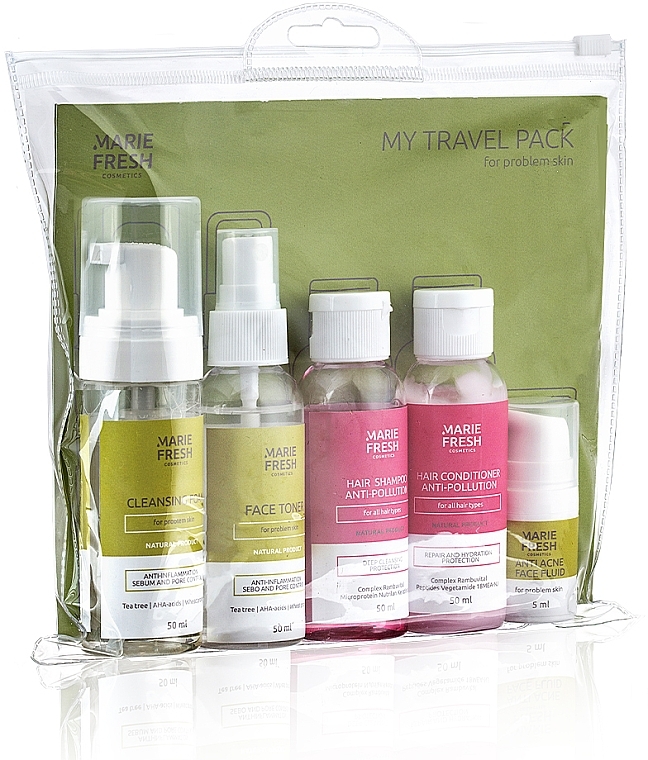 Zestaw dla skóry problematyczne - Marie Fresh Cosmetics Travel Set (f/foam/50ml + f/ton/50ml + h/shm/50ml + h/cond/50ml + f/fluid/5ml) — Zdjęcie N3
