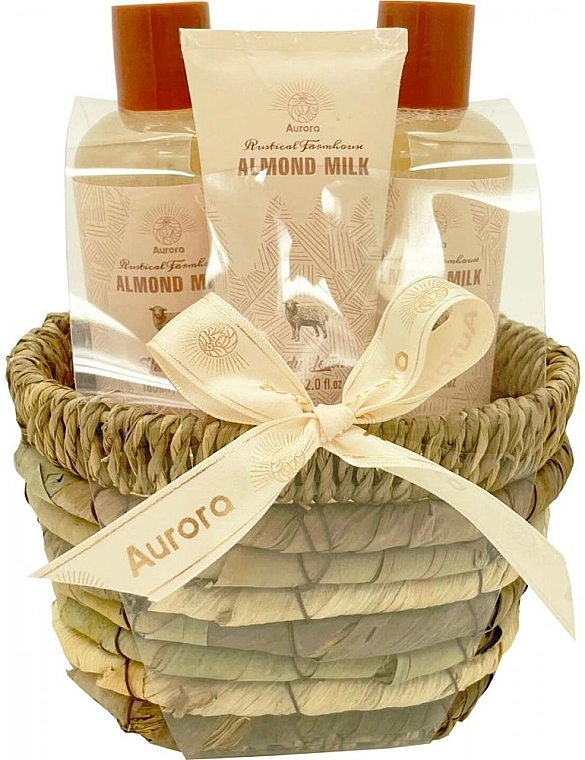 Zestaw prezentowy w koszu Mleko migdałowe - Aurora Almond Milk (sh/gel/180ml + shm/180ml + b/lot/60ml) — Zdjęcie N1