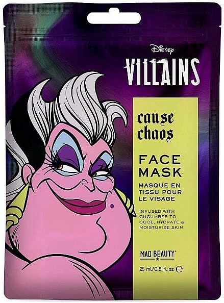 Nawilżająca maska w płachcie do twarzy z wyciągiem z ogórka - Mad Beauty Disney Villains Ursula Face Mask — Zdjęcie N1