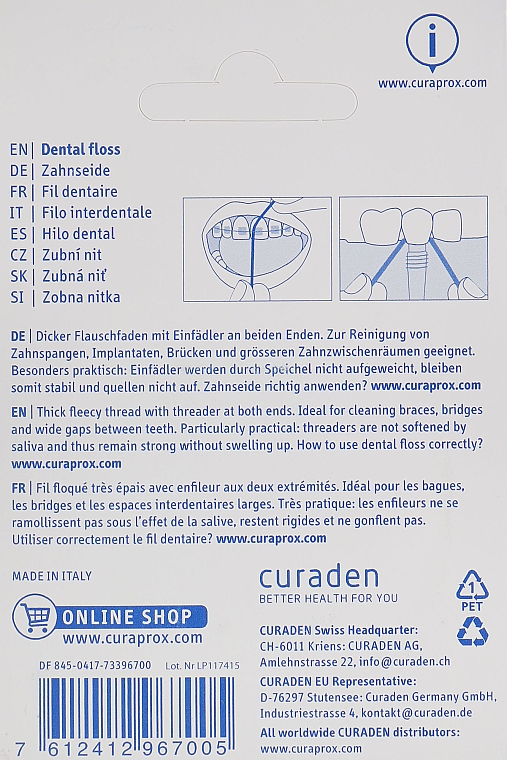 Nić dentystyczna do aparatów ortodontycznych, 50 m - Curaprox Impant & Braces Floss — фото N2